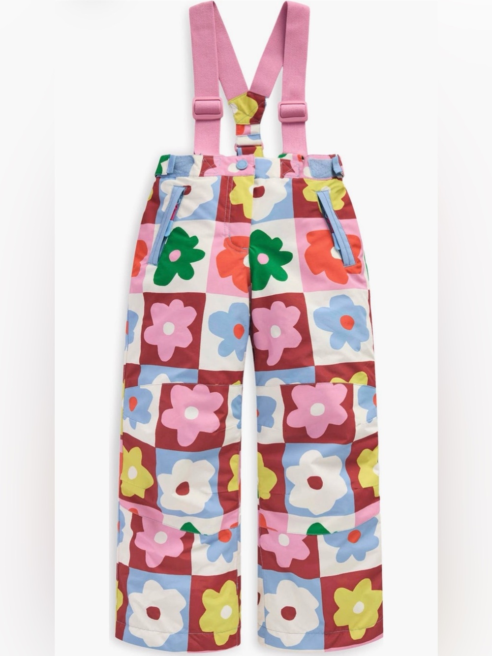 Mini Boden Pink Floral-Check Kids Snow Overalls